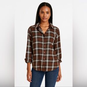 Lola River Plaid Button-Up Shirt - Brown.      Size-Large